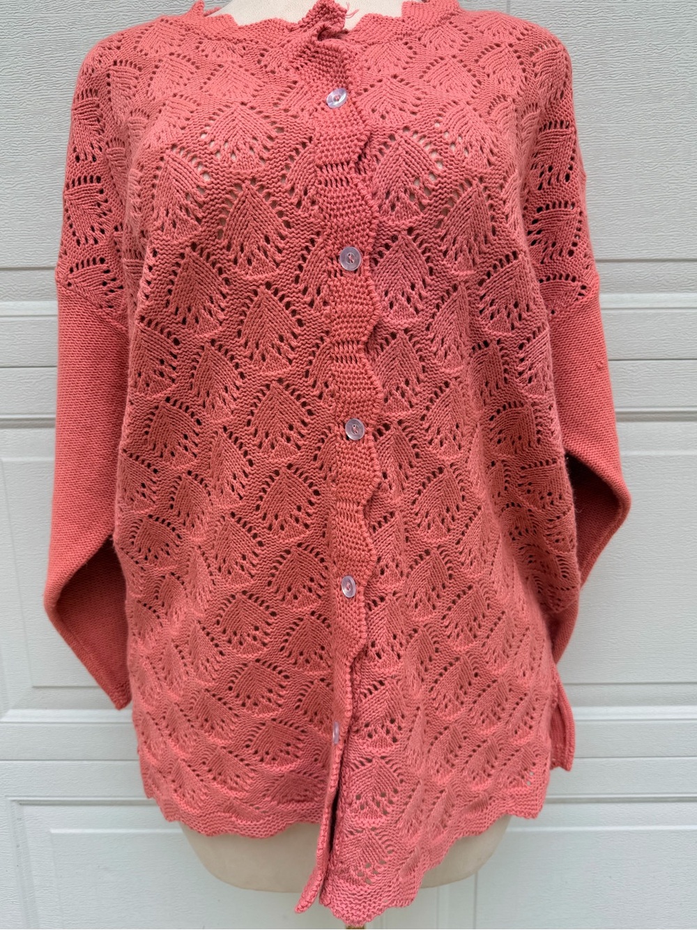Venezia Vitale 1X Made USA Vintage Pointelle Openwork Knit Cardigan Romantic